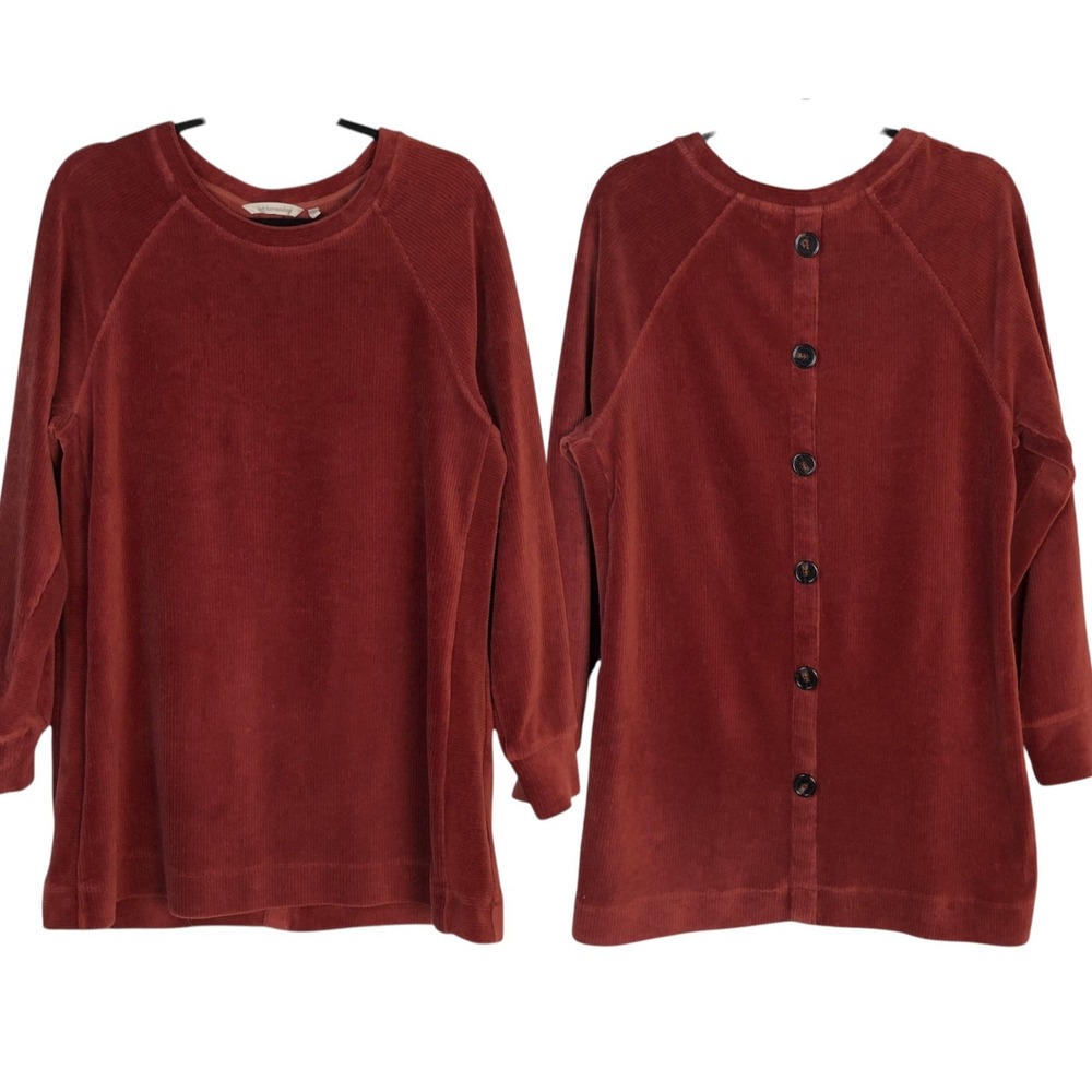 Soft Surroundings Womens Ribbed Velvet Velour‎ Button Back Sweater Size L Brown